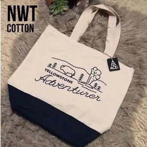 NWT Cotton Tote-“Yellowstone Adventurer” Front Logo-17x16-Cream&Navy